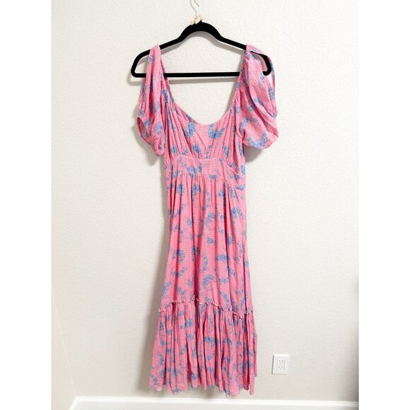 LoveShackFancy Angie Maxi Dress Gathered Floral Print Puff Sleeve Pink Size 6 - Picture 3 of 7
